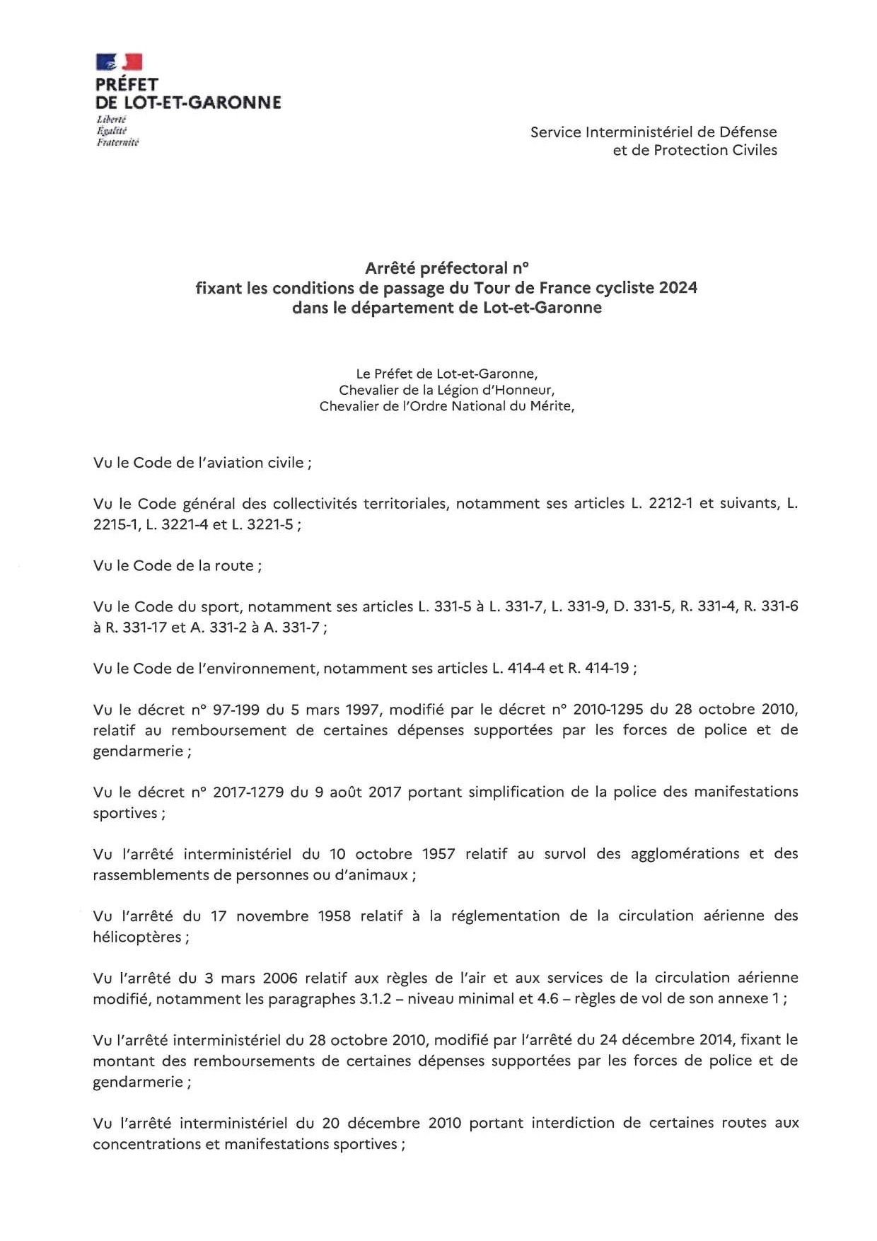 Arrêté fixant les conditions de passage du Tour de France cycliste 2024 dans le département de Lot-et-Garonne étape 13 (003)_Page_1