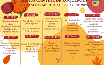 Menu de la cantine du 30/09 au 11/10 2024