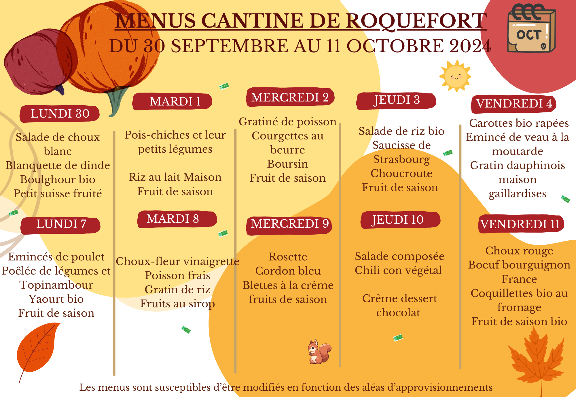 menu cantine de roquefort