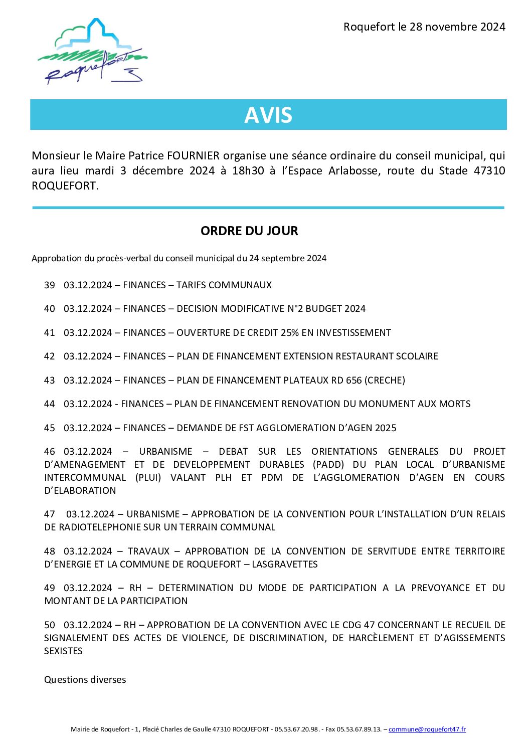 AVIS CONSEIL MUNICIPAL