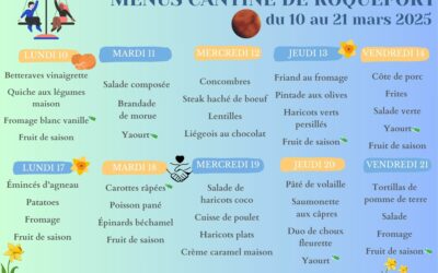 MENUS DE LA CANTINE DU 10 AU 21 MARS 2025