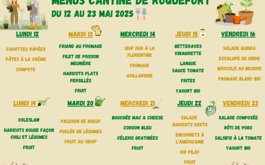 MENUS DE LA CANTINE DU 12 AU 23 MAI 2025