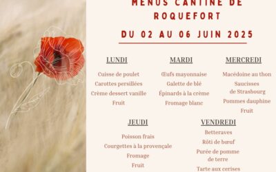 MENUS DE LA CANTINE DU 2 AU 6 JUIN 2025