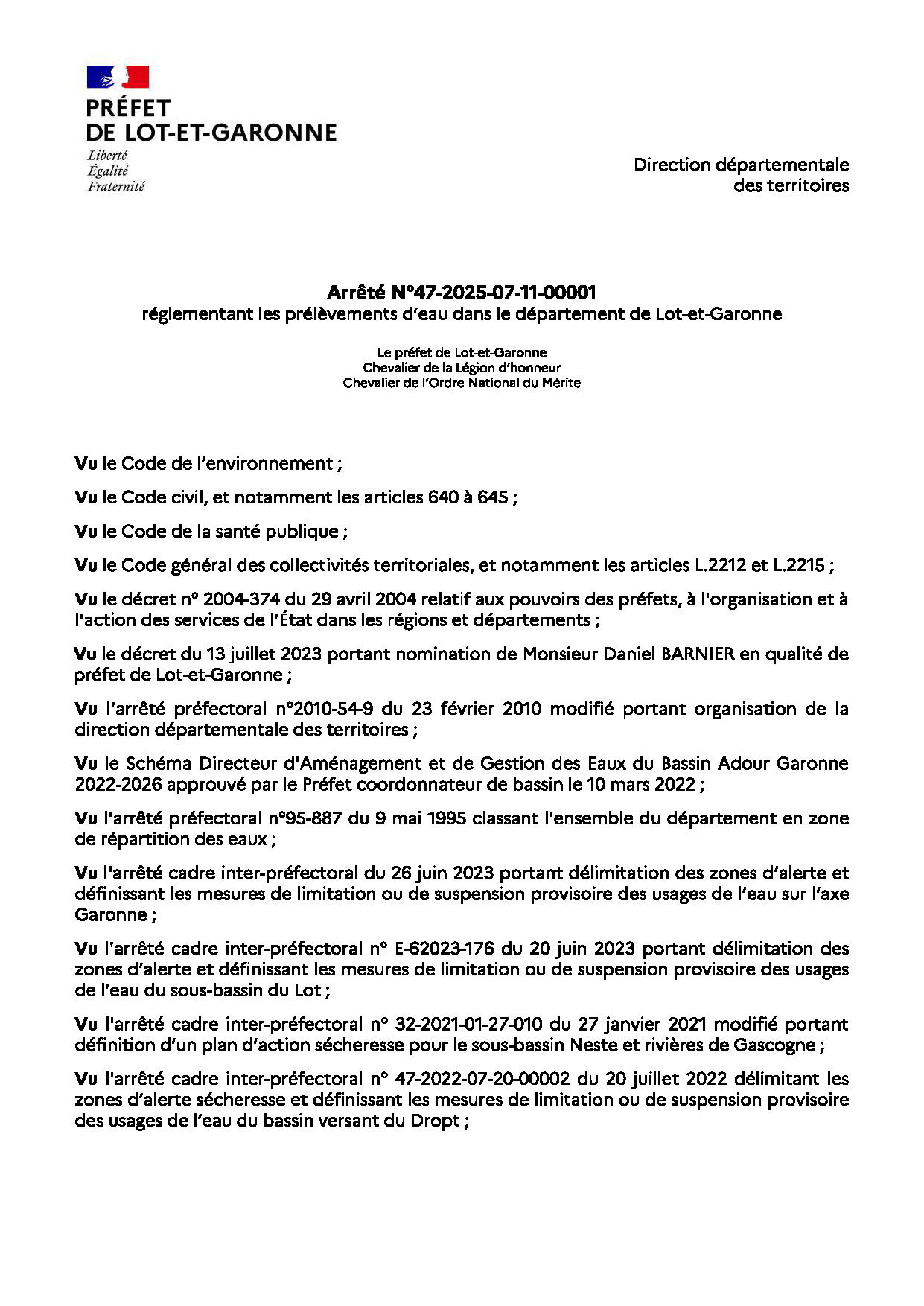 arrêté préfectoral n°47-2025-07-11-00001