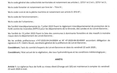 Arrêté préfectoral n° 47-2025-08-22-00001 portant maintien de la vigilance orange