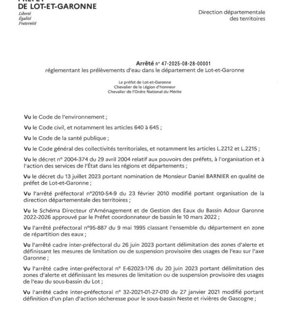 Arrêté préfectoral n° 47-2025-08-28-00001
