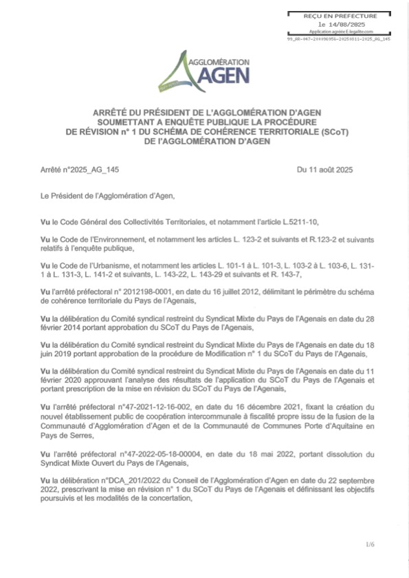 2025_AG_145_-_Arrête_soumettant_a_enquête_publique_revision_n1_SCOT_(Vu_SJ)