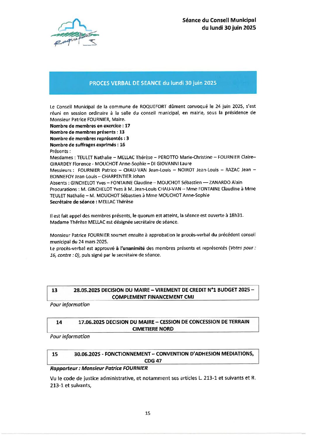 Procès verbal du 30-06-2025