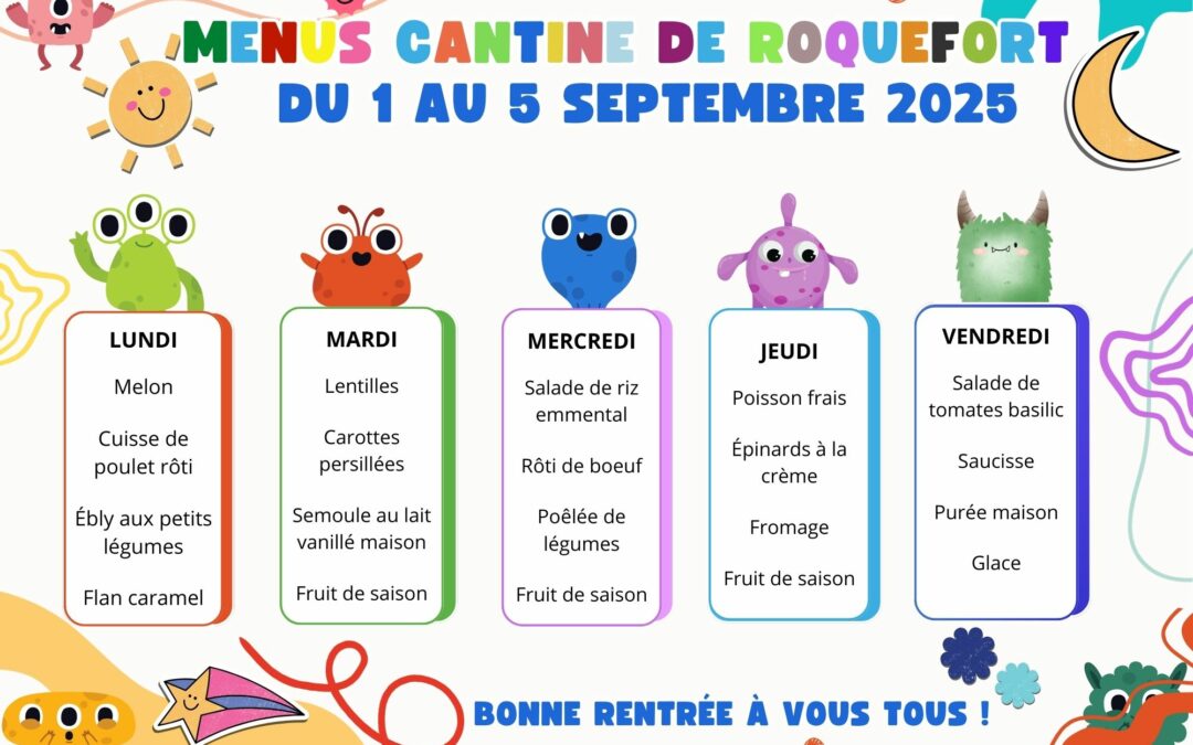 MENUS DE LA CANTINE DU 1 AU 5 SEPTEMBRE 2025