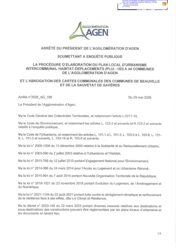 2026_AG_198 - Arrêté enquête publique élaboration PLUi-HD Beauville et La Sauvetat de Savères - copie 2026_AG_198 - Arrêté enquête publique élaboration PLUi-HD Beauville et La Sauvetat de Savères - copie