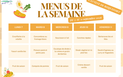 Menu cantine du lundi 07 au vendredi 11 septembre 2026